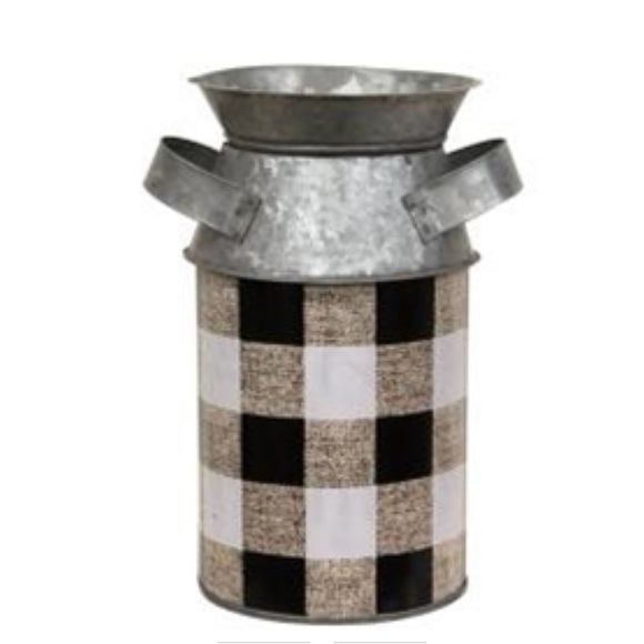 *Black & White Buffalo Check Milk Can, Large 9.25” - Picture 12 of 13